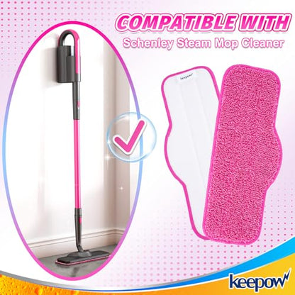 KEEPOW 10 Pack Microfiber Steam Mop Pads Compatible with Schenley Steam Mop Cleaner, Washable and Reusable Replacement Mop Pads Accessoriess Fit for Steam Mop SLFCSM064 & SLFCSM063 - color: Pink, 10 Pack