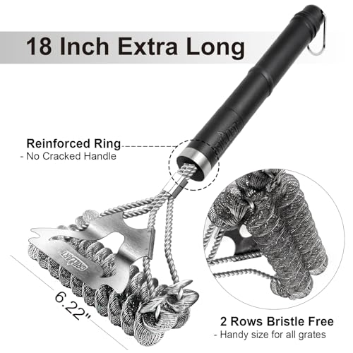 GRILLART Grill Brush for Outdoor Grill Bristle Free - Safe BBQ Grill Cleaner Brush - 18" BBQ Brush for Grill Cleaning Kit -Stainless Grill Cleaning Brush BBQ Grill Accessories Tools- Gifts for Men Dad
