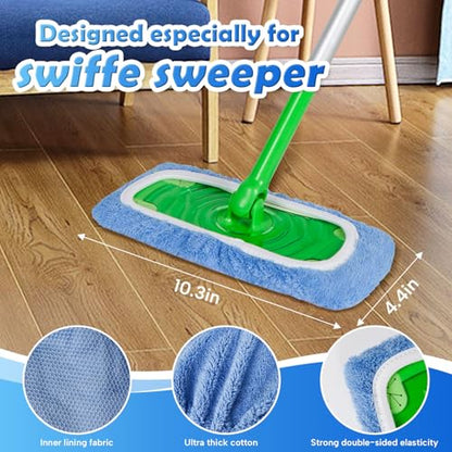 AmaVins 8 Pack Reusable Microfiber Mop Pads Compatible with Swiffer Sweeper Mop, Dry Sweeping Cloths & Wet Mopping Cloths, Washable Mop Pads for Surface/Hardwood Floor Cleaning (Mop is Not Included) - color: Blue 8 Pack