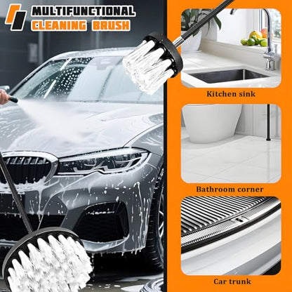 4PCS/Set Car Drill Brush Attachment Set, Vehicle Drill Scrub Brushes Kit with Extended Long Rod, Automotive Power Cleaning Scrubber Accessories, Universal for SUV, Sedan, Truck (White) - color: White