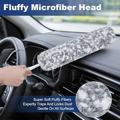 17.3" Handheld Microfiber Car Duster for Cleaning, Multi-Purpose Duster with Detachable & Washable Head, for Car Interiors, Electronic Products, Furniture, Windows, and Delicate Surfaces
