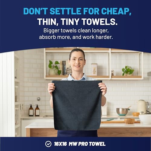 MW Pro Microfiber Cleaning Cloth | Black Gray Blue | 12 Pack | 16” x 16” | All Purpose Microfiber Towels - Clean, Dust, Polish, Scrub, Absorbent - color: Black, Gray, Blue