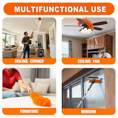 SISUPASSIE 36FT Reach High Ceiling Duster Kit, Window Cleaning kit with 7-30FT Extension Pole, Fan Duster for Ceiling Fan Blades, Microfiber Feather Duster, Window Squeegee, Bucket and Cobweb Duster - size: 30FT