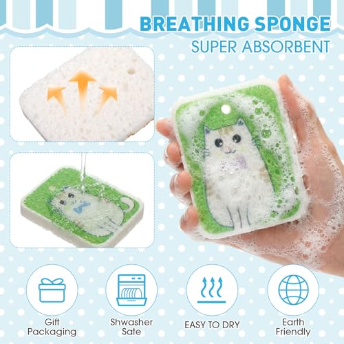 Maxdot 50 Counts Compressed Cellulose Sponges Bulk Cat Style Natural Kitchen Compostable Non Scratch Dish Sponges for Washing Dishes, Cleaning Countertop Sink, Kids DIY - style: Cat Style