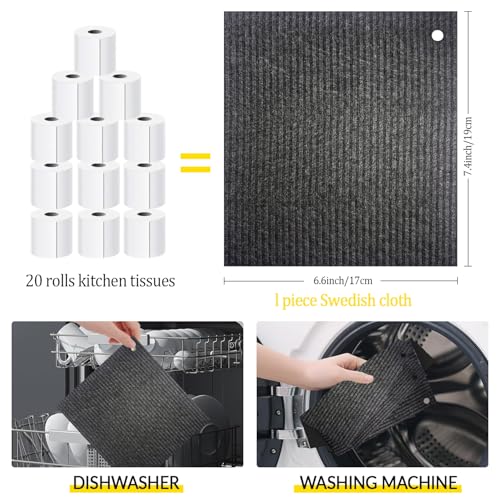 6 - Pack Swedish Kitchen Dish Cloths - Reusable Paper Towels for Counters & Dishes - Eco Friendly Cellulose Sponge Cloth - (Black) - color: A1-black