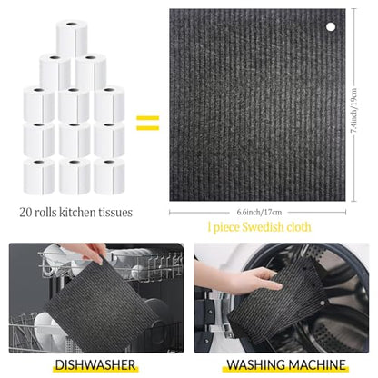 6 - Pack Swedish Kitchen Dish Cloths - Reusable Paper Towels for Counters & Dishes - Eco Friendly Cellulose Sponge Cloth - (Black) - color: A1-black