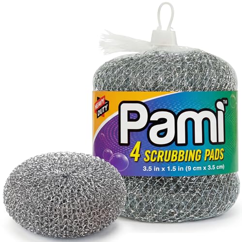 PAMI Heavy Duty Stainless Steel Sponge Scrubber Non-Scratch Metal Sponges Kitchen Metal Scratch Pads for Pots Pans Pack of 4