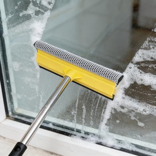 2 in 1 Car Window Squeegee and Collapsible Bucket Set,Long Handle,Yellow - color: Yellow
