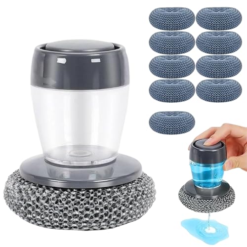 Comfort Grip Soap Dispensing Kitchen Scrub, Dish Brush with Soap Dispenser, Steel Wool Scrubber for Dishes Pans Kitchen Sink Bathtub Tile and Household (1pc-10) - color: 1pc-10