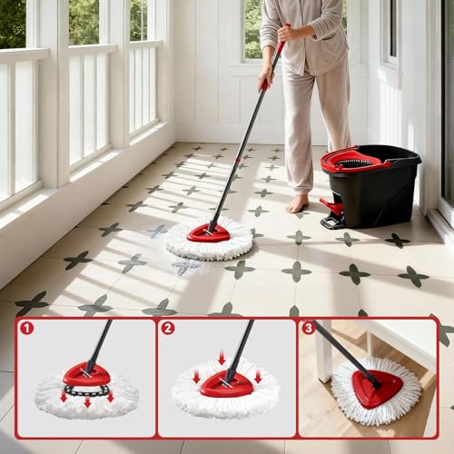 6 Pack Microfiber mop Head Replacements, Compatible with O-Ceda Easywring Single-Bucket Cleaning System, Powerful Stain Removal, Machine Washable, Easy to Replace - size: 6 Count (Pack of 1)