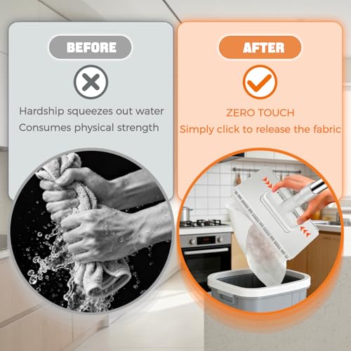 Snap Grip Mini Mop, Zero Touch No Wash Lazy Mop with One-Click Cloth Change, Compatible with Face Towels, Adjustable for Wet/Dry Floors, Tile, Hardwood, Corners (10 Reusable Cloths)