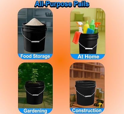 MKS Plastics 5-Gallon Bucket Only – No Lid Included, Made in USA, Food Grade BPA Free Plastic, Heavy Duty Multi-Use, Metal Handle with Grip, Stackable Storage – Black, 1 Pack - color: Black, size: 1