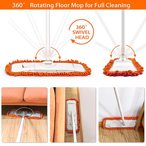 Dust Mop for Floor Cleaning with Washable Microfiber Pad - JEHONN Dry Wet Flat Mop with Scouring Pad for Hardwood, Laminate, Tile, Marble