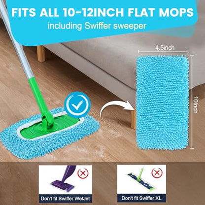 6Pcs Reusable Microfiber Mop Pads Compatible with Sweeper Mop, Replacement Wet Mopping pad Refills & Washable Dry Sweeping Cloths for Surface/Hardwood Floor Cleaning (Blue) - color: 6 Pack Blue