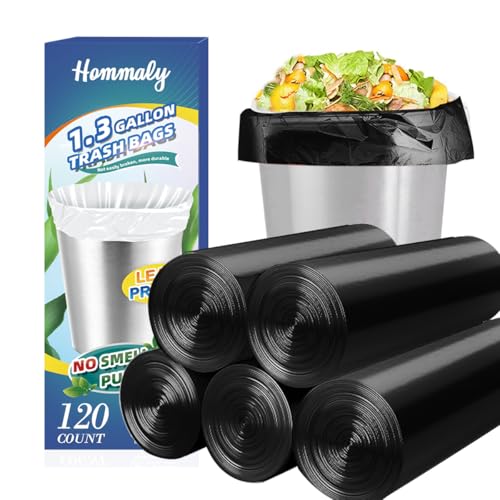 1.3 Gallon 120 pcs (1.2-1.3 Gal) Small Black Trash Bags, Strong 1.2 Gallon 1.3 Gallon Garbage Bags, Bathroom Trash Can Bin Liners,Mini Bags Waste Basket Liner,Fit 5-6 Liter, 1-1.3 Gal-Black-120 - style: 1.3Gal Black-120