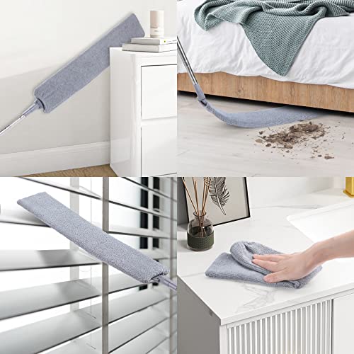 Retractable Gap Dust Cleaner with 3 Microfiber Dusting Cloths & 30-100 inch Extendable Long Handle, Retractable Duster Brush for Cleaning Under Appliances Sofa Couch Bed Refrigerator Furniture - color: Gray