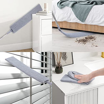 Retractable Gap Dust Cleaner with 3 Microfiber Dusting Cloths & 30-100 inch Extendable Long Handle, Retractable Duster Brush for Cleaning Under Appliances Sofa Couch Bed Refrigerator Furniture - color: Gray