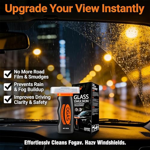 Car Windshield Cleaner & Glass Oil Film Remover, 100ml x 2PCS Car Glass Cleaner with Brush, Removes Oil, Grease & Fog, wiper residue, Anti-Fog Glass Emulsion Cleaner for Clear Driving Visibility