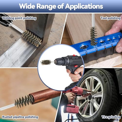 12 Pcs Wire Bore Brush for Drill，Stainless Steel Drill Brush Set，with 1/4 Inch Hex Shank, Power Drill Attachment for Polishing, Rust and Tube Cleaning (0.315"-0.630") - size: "S" 12PCS