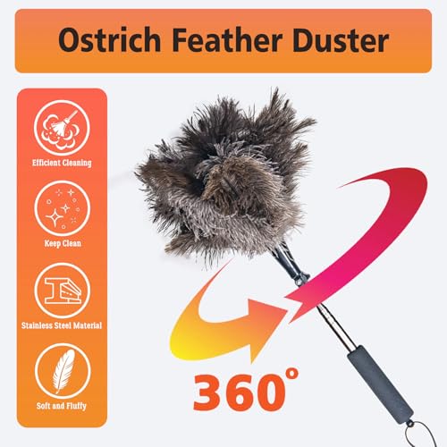 Ostrich Feather Duster for Electronics, Keyboard – Soft Dusting Tool for Screen, Fragile Items, Office, Home Cleaning (A12- Black Handle) - color: Black-a1