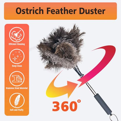 Ostrich Feather Duster for Electronics, Keyboard – Soft Dusting Tool for Screen, Fragile Items, Office, Home Cleaning (A12- Black Handle) - color: Black-a1