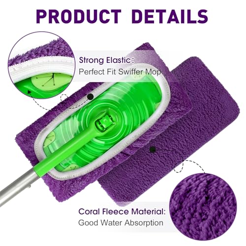 Microfiber Mop Pads,8Pcs Purple Reusable Mop Pads Compatible with Swiffer Sweeper,Dry Flat mop Cover & Washable Wet Pads Refill for Floor Cleaning - color: Purple