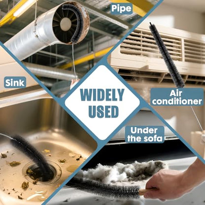 2 Pack Dryer Vent Cleaning Brush, Dryer Vent Cleaner Brush Set, Trap and Duct Lint Remover with Long Flexible Lint Brushes for Deep Cleaning to Remove Pet Hair & Lint, and Refrigerator Coil Cleaning