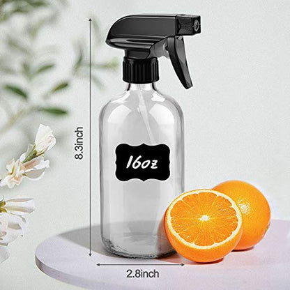 Worldgsb Glass Spray Bottles, 16oz Clear Glass Spray Bottles with Labels & Adjustable Nozzle, Reusable Containers for Cleaning Solutions, BBQ, Food, Plants, Alcohol, Essential Oils(2 Pack) - color: Clear, style: 2 Pack