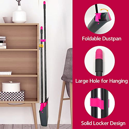 JEHONN Broom with Dustpan Combo Set, Long Handle Lightweight Indoor Broom Set, Upright Standing Dust Pan with Comb Teeth Store Sweep Set for Home Room Kitchen Office Lobby (Rose Red) - color: Rose Red