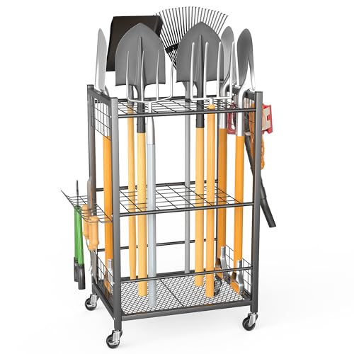 Ultrawall Garden Tool Organizer with Wheels, Yard Tool Storage Stand for Garage, Shed Tool Storage for Rake, Brooms, Tools Rolling Cart Indoor & Outdoor Use - size: Medium