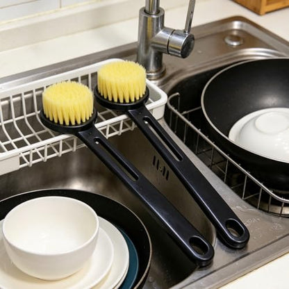 2 Pack Dish Brush with Handle, Stiff Bristles Dish Scrubber, Labor-Saving Kitchen Brush for Dishes, Pots, Pans and Sink Cleaning(Deep Blue) - color: Deep Blue