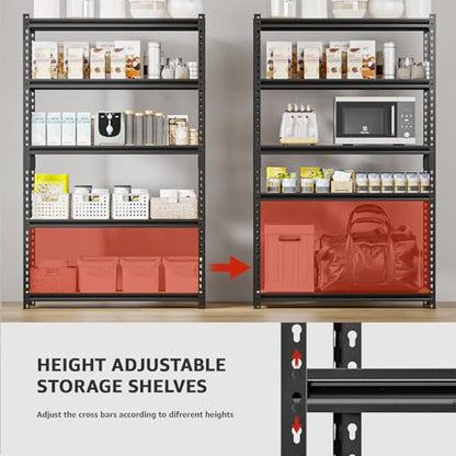 60" H x28 W x12 D: Father&I 5-Shelf-Storage-Rack Metal+Wood Garage/Kitchen Pantry Shelves Steel Utility Stand Shelving Unit Adjustable Heavy-Duty Shed Closet/Attic/Laundry Organizer, Black - size: 60*28*12 Wood-5T