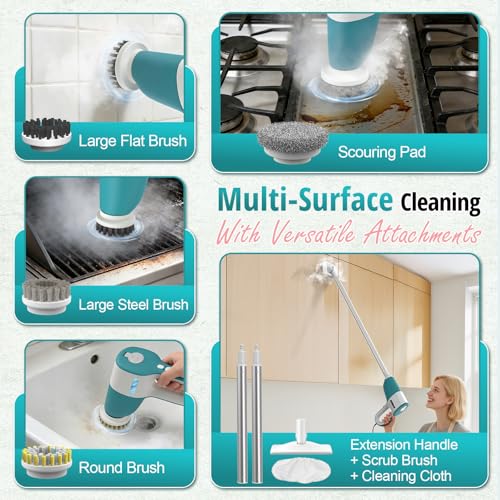Steam Mop, Handheld Steam Cleaner with Rotating Scrub Brush & Detachable Steam Mops for Floor Cleaning, Refill Anytime, 10-in-1 Multi-purpose Steam Cleaner for Home, Tile, Grout, Furniture