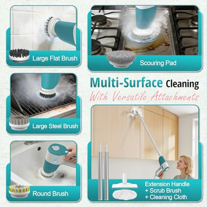 Steam Mop, Handheld Steam Cleaner with Rotating Scrub Brush & Detachable Steam Mops for Floor Cleaning, Refill Anytime, 10-in-1 Multi-purpose Steam Cleaner for Home, Tile, Grout, Furniture