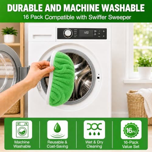 16 Pack Reusable Microfiber Mop Pads Compatible with Swiffer Sweeper, Washable Wet & Dry Mopping Pad Refills for Hardwood, Pet Hair, Laminate, Marble, Multi-Surface Floor Cleaning - size: 16PC–Family Value Pack