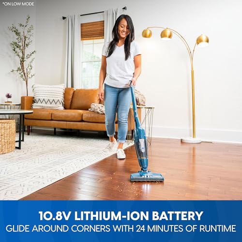 Vacmaster Portable 10.8V 2-in-1 Cordless Stick Lightweight Vacuum Cleaner with 2-Speed Power Control and LED Headlight for Hardwood Floor, Carpet & Pet Hair, Blue - style: Blue
