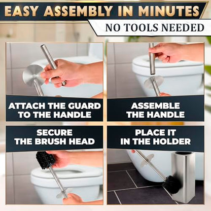 Silver Toilet Brush and Holder Set - Upgrade Your Bathroom in Seconds - Stainless Steel Toilet Bowl Brush and Holder with 2 Rounded Corners, Replaceable Head, Removable Inner Bowl & Splash Guard Cover - color: Silver Squircle