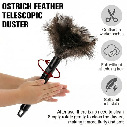Goaste 2 Pack Ostrich Feather Duster, 15 Inch Fluffy Natural Feather Duster, Soft-Feather Mopping with Plastic Handle, Extensible Ostrich Feather Cleaning Supplies for Keyboard, Home, Car, Office