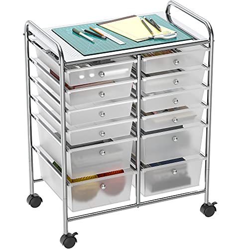 Simple Houseware Utility Cart with 12 Drawers Rolling Storage Art Craft Organizer on Wheels - color: Chrome, size: 12 Drawers