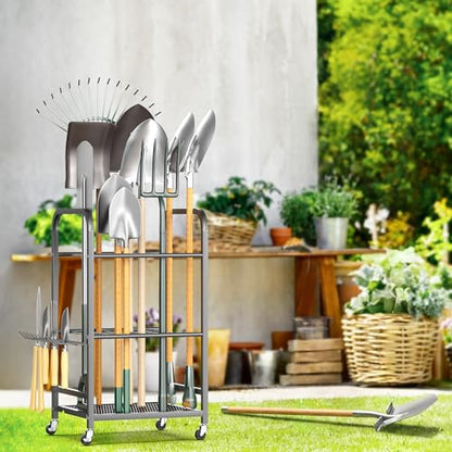 EVERHANGER Garden Tool Organizer and Storage, Yard Tool Stand Garage Tool Organization, Yard Tool Racks for Indoor/Outdoor Use - size: Small