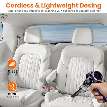 Portable Car Vacuum Cordless Mini Handheld Vacuums Cleaner Rechargeable with LCD Display and Multi-Nozzles, High Power Hand held Cleaners for Car, Home, Office, Sofa, Pet Hair,Keyboard
