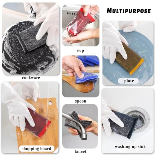 Steel Wool Scrubber Dish Sponges - Kitchen Scrubbing Pads Pot Scrubber for Kitchen Non Scratch, Soft and Fast sponges for Cleaning (6 Pack) - color: Black