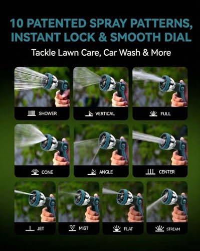 Garden Hose Nozzle Heavy Duty, Metal Water Hose Sprayer with 10 Adjustable Spray Patterns, Thumb Control On Off Valve, High Pressure Hose Nozzle for Watering, Cleaning, Car Washing & Pet Shower - color: Blue, size: 1Pack