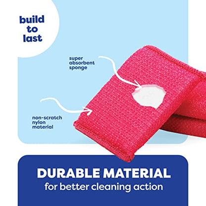 SCRUBIT Multi-Purpose Scouring Pad - Non-Scratch Cleaning Sponges for Pots, Pans, Dishes, Utensils & Non-Stick Cookware - Scrubbing Pads Use for Kitchen, Bathroom - 6 Pack Dish Sponge- (Red) - color: Red