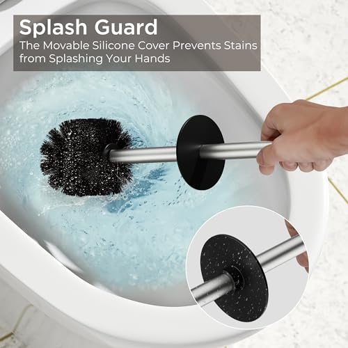 Toilet Brush and Holder Set, Toilet Bowl Brush with Heavy Duty 304 Stainless Steel Base and Extra Long Handle, Toilet Bowl Cleaners Brush for Bathroom (Stainless Steel) - color: Stainless Steel