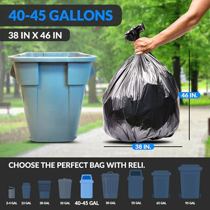 Reli. 40 to 45 Gallon Trash Bags Heavy Duty | 250 Trash Bags with Ties | Super Sizeable, Black, Serious Garbage Cleanup
