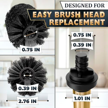 2 PCS Gold Toilet Brush and Holder Set - Brushed Stainless Steel Gold Toilet Bowl Brush and Holder with Replacable Head, Removable Inner Bowl, and Splash Protection - Dense Bristles for Cleaning - color: Gold 2 Pcs