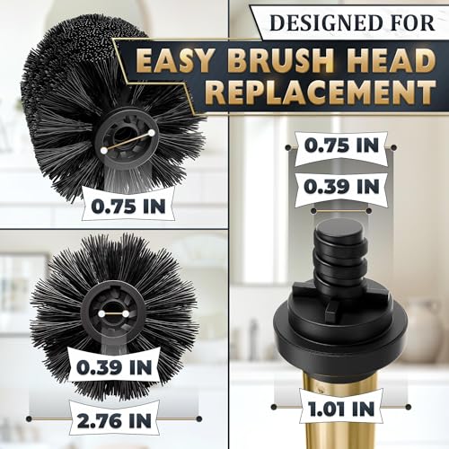 Gold Toilet Brush and Holder Set - Brushed Stainless Steel Gold Toilet Bowl Brush and Holder with Replaceable Head, Removable Inner Bowl, and Splash Protection - Dense Bristles for Thorough Cleaning - color: Gold