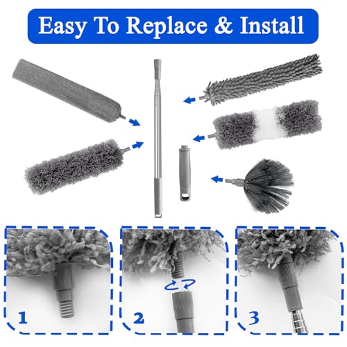 Dusters for Cleaning,9Pcs Feather Duster with Extension Pole Up to 100'',Bendable Extendable Long Feather Duster for Cleaning Fan,High Ceiling,Blinds,Furniture,Cars