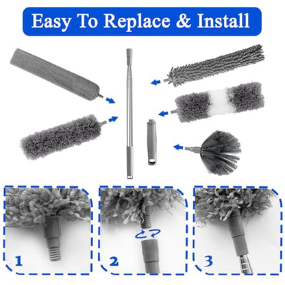 Dusters for Cleaning,9Pcs Feather Duster with Extension Pole Up to 100'',Bendable Extendable Long Feather Duster for Cleaning Fan,High Ceiling,Blinds,Furniture,Cars
